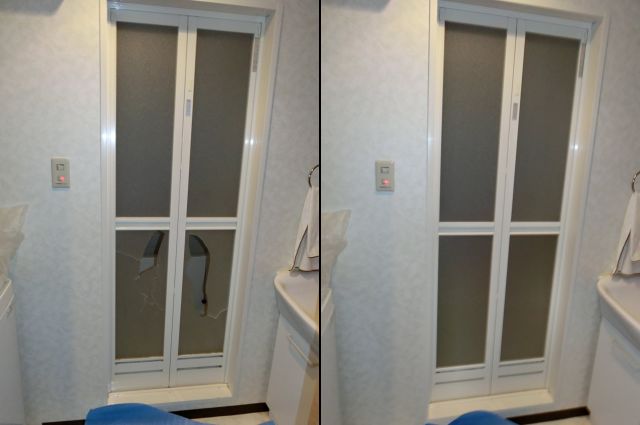 浴室中折れドアの樹脂パネル交換　施工事例　名古屋市東区